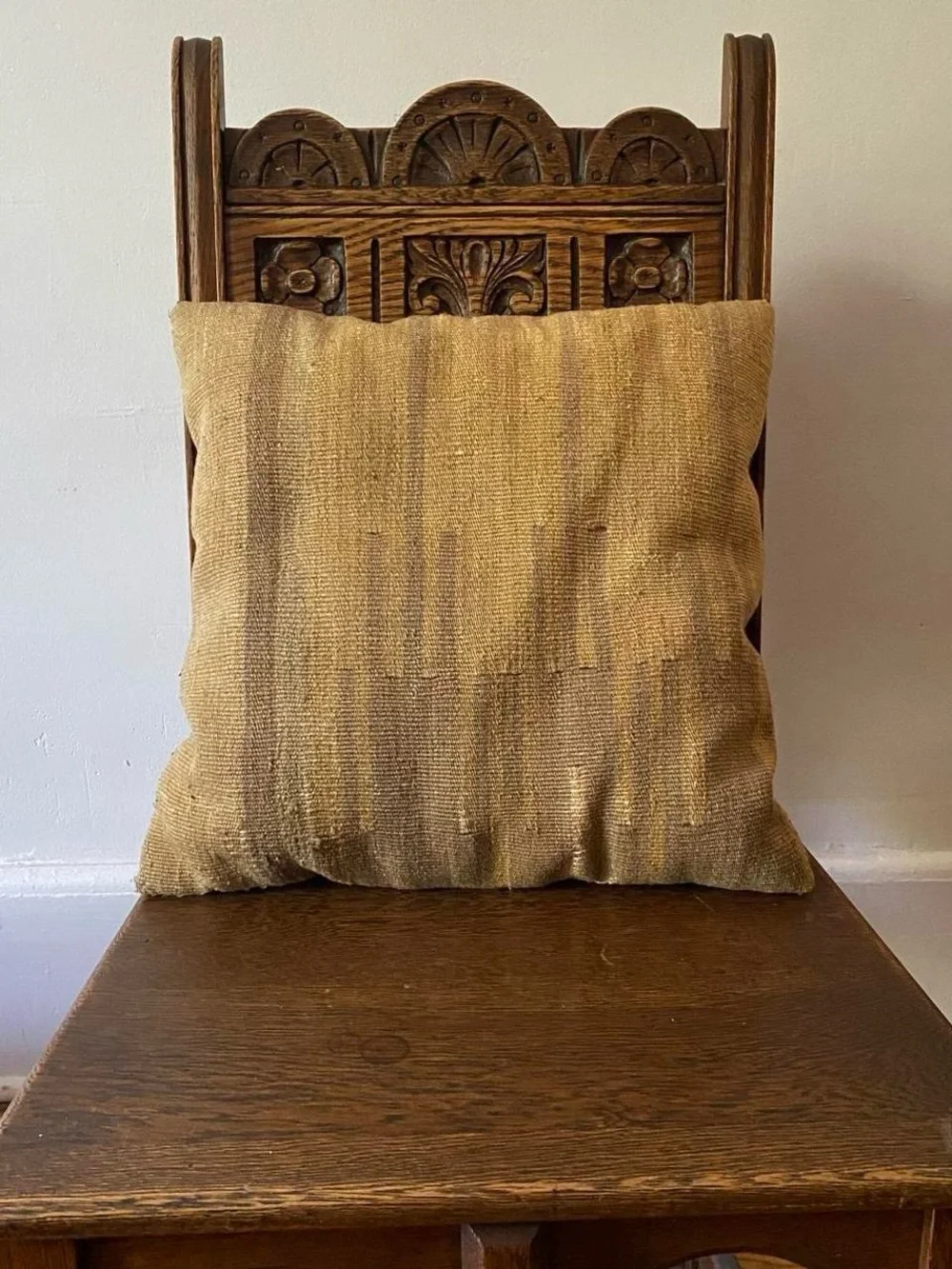 Handwoven Tan Stripe Throw Pillow - Neutral Home Accent